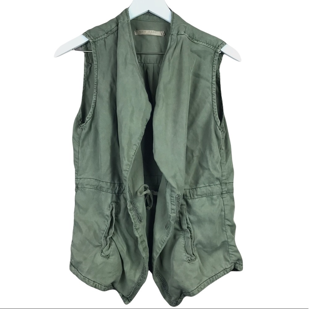 Max Jeans Army Green Sleeveless Utility Tencel Vest Jacket Women Sz S